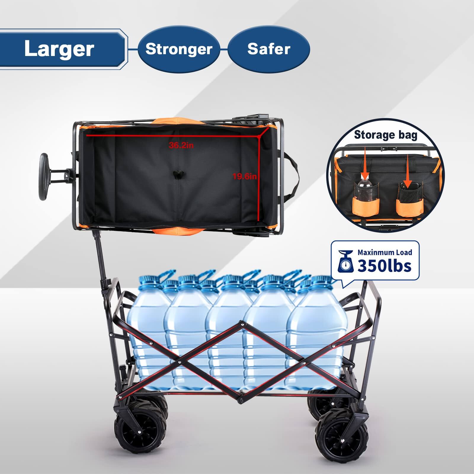 Larger, Stronger, Safer. 36.2in Storage bag. 19.6in. Maximum Load: 350lbs.