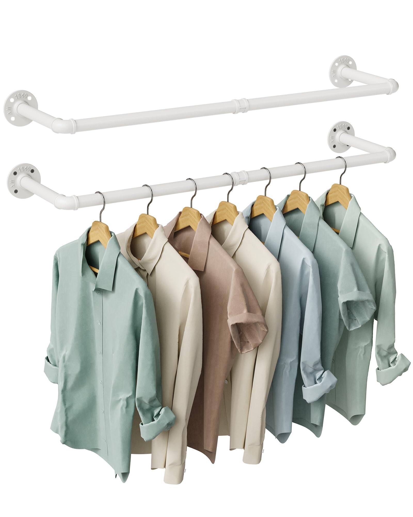 Front. Refined Abode Design - Industrial Pipe Clothes Rack Wall Mounted Set Of 2 38. Heavy Duty Iron Clothing Garment Rail Multi-purpose ... - White(38.4") 2.