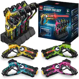 Best Choice Products - Set of 4 Rechargeable Laser Tag Blasters No Vests Needed w/Docking Station - Yellow/Green/Teal/Pink - Yellow, Green, Teal, Pink
