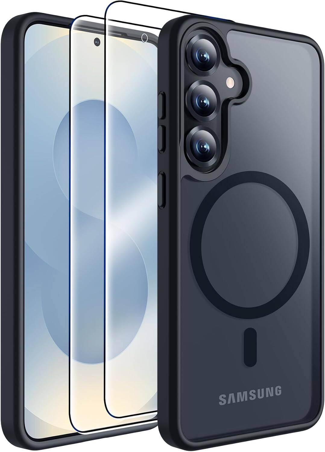 Entronix - Galaxy S23 Bundle - Magnetic Translucent Matte Case with 2 Clear Screen Protectors - Black