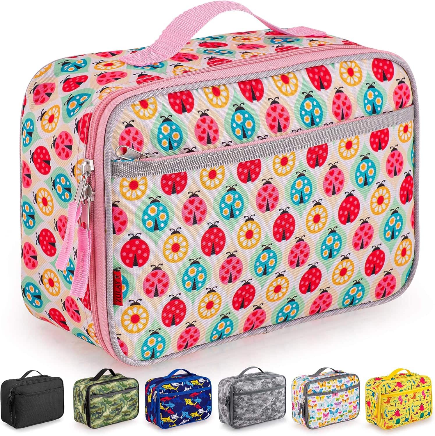 Front. Zulay Kitchen - Zulay Kitchen Insulated Lunch Bag - Thermal, Portable, BPA Free - Ladybugs.