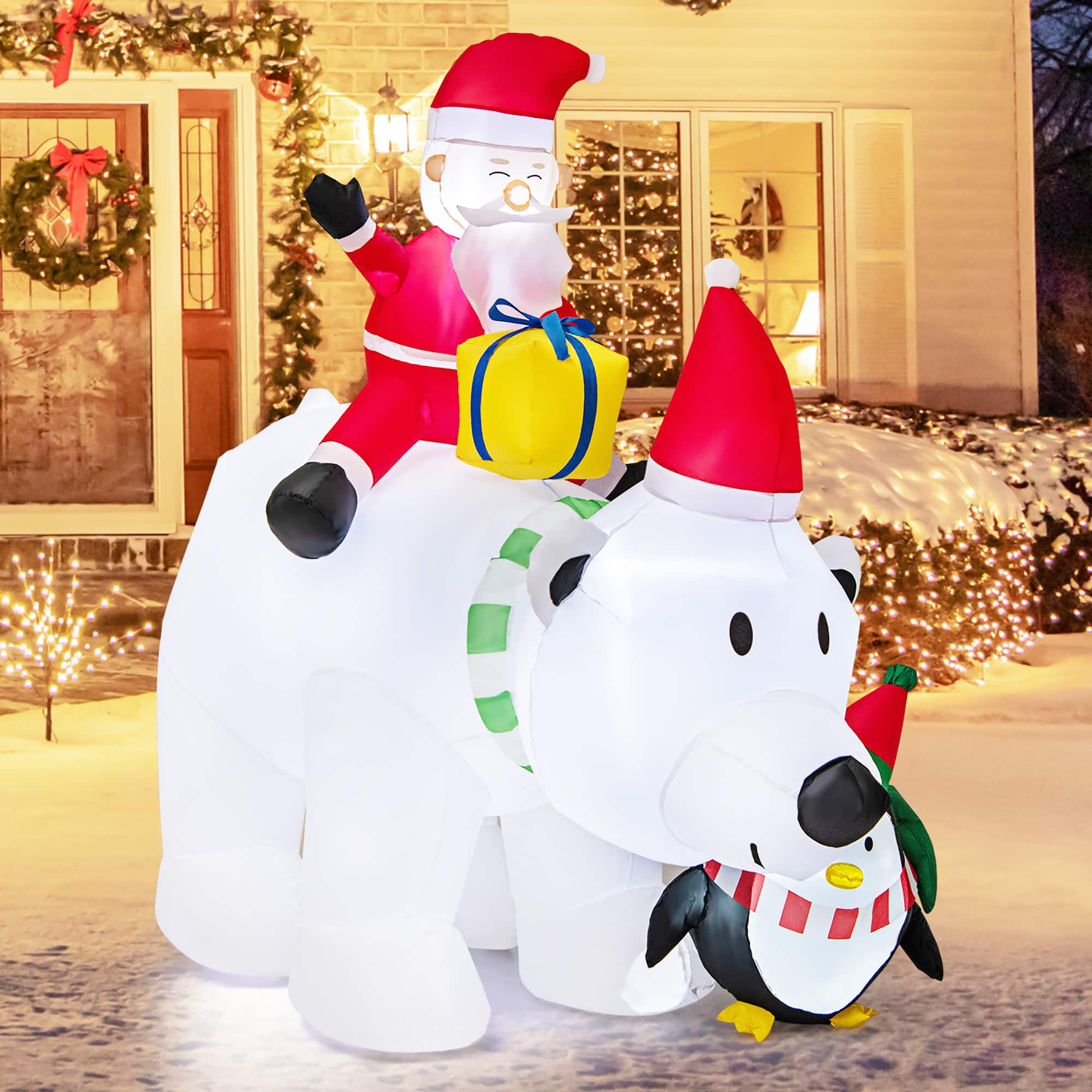 Gymax - 7FT Christmas Inflatables LED Lighted Xmas Inflatable Polar Bear w/ Shaking Head - Multicolor