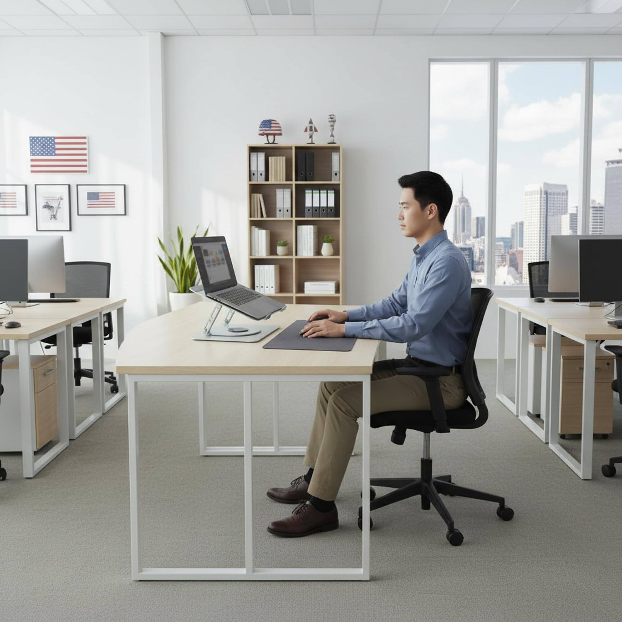 Angle. HongFei - Laptop Stand for Desk 360° Rotating & Foldable, Adjustable Ergonomic Riser with Cooling, Carbon Steel for 10 to 16 Inch - Black.