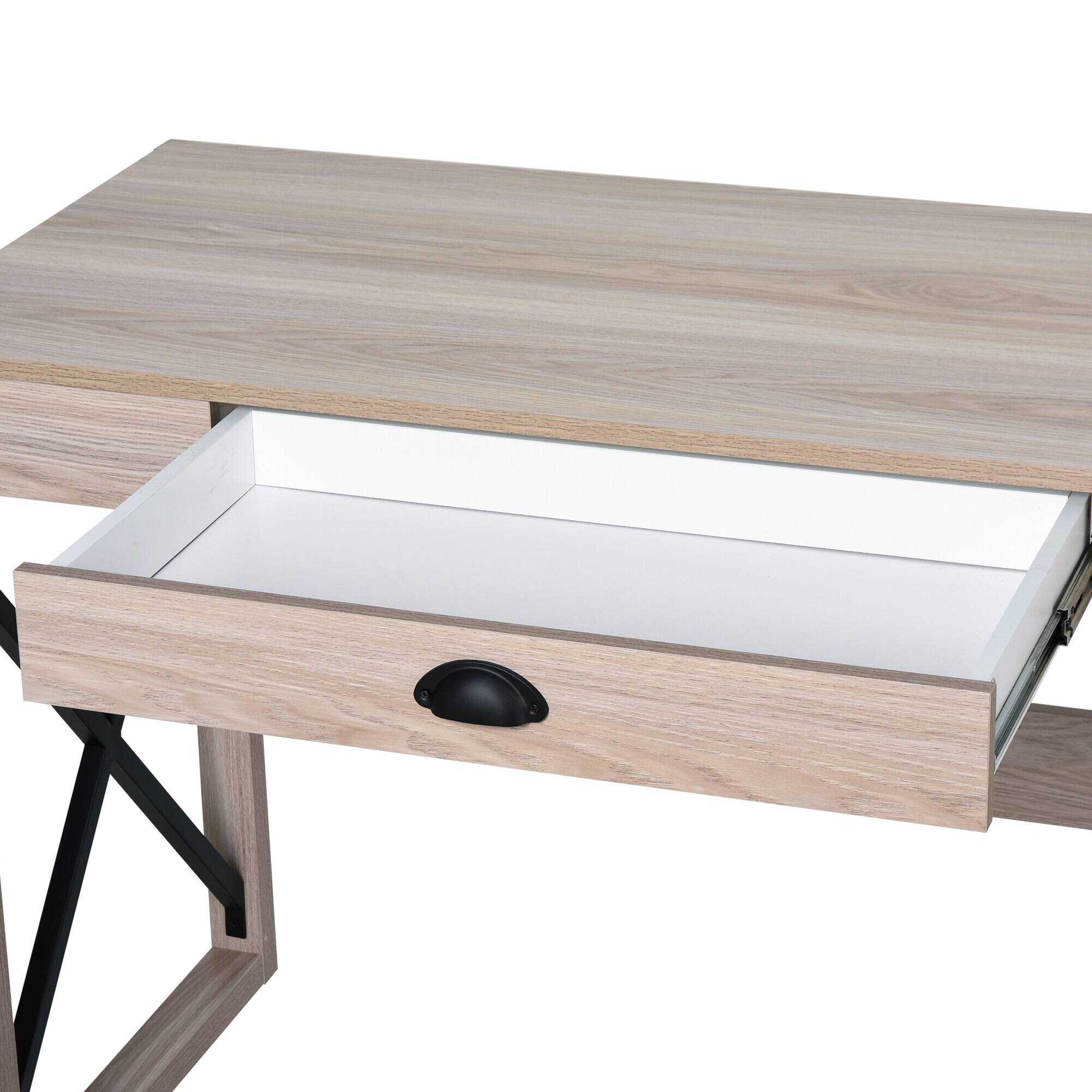 Alt View 8. Homcom - ​​44 inch Home Office Computer Desk, Rustic Writing Desk with Storage Drawer and X-Frame​​ - Wooden Color, Black.