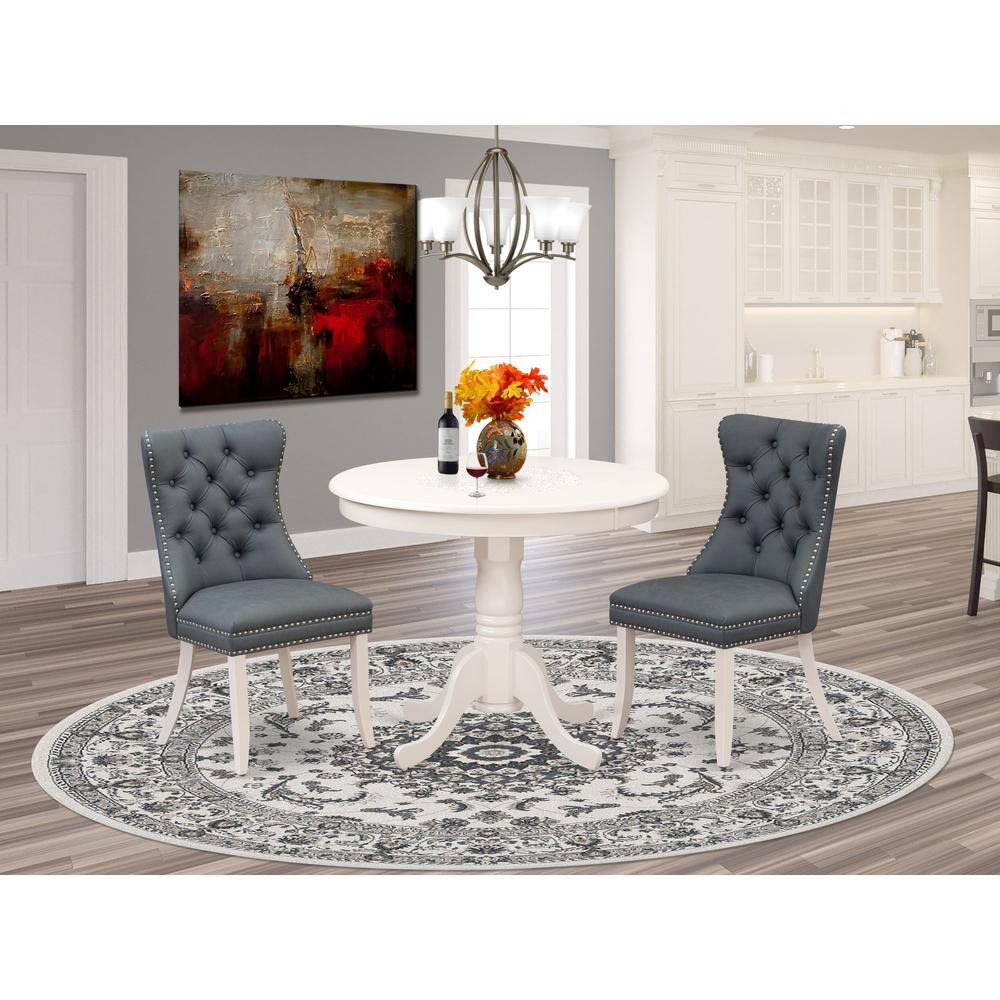 Alt View 3. East West Furniture - 3 Piece Dining Set Contains a Round Kitchen Table with Pedestal - White.