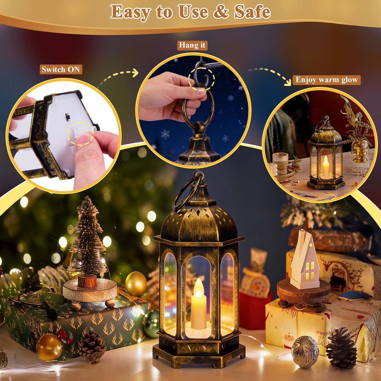 Easy to Use & Safe

Switch ON

Hang it

Enjoy warm glow