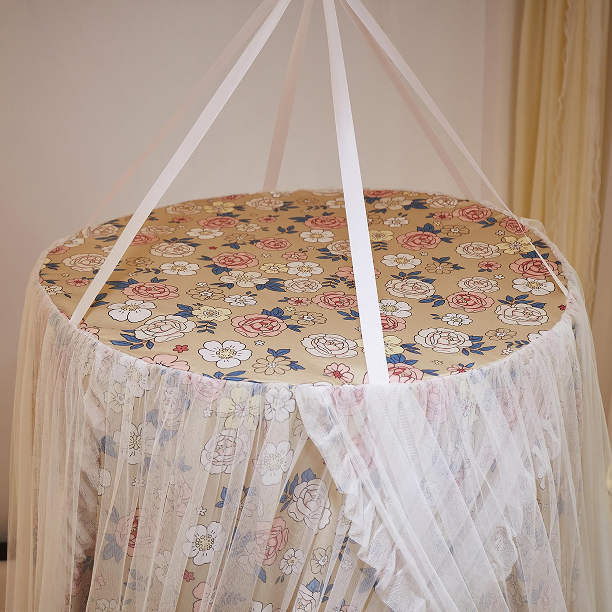 Alt View 6. Paradigms Interiors - Double Layer Princess Round Dome Bed Curtain For Adults Dreamy Mosquito Net Cute Bedroom Decoration Castle Pla - Gray Flowers/White.