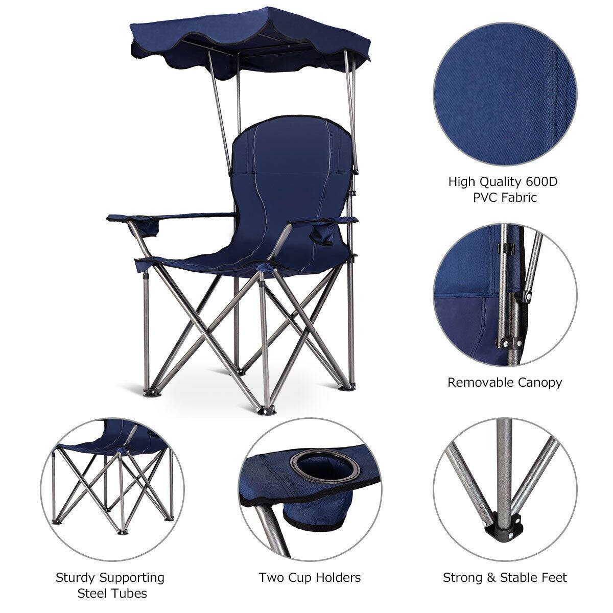 High Quality 600D PVC Fabric, Removable Canopy, Sturdy Supporting Steel Tubes, Two Cup Holders, Strong & Stable Feet