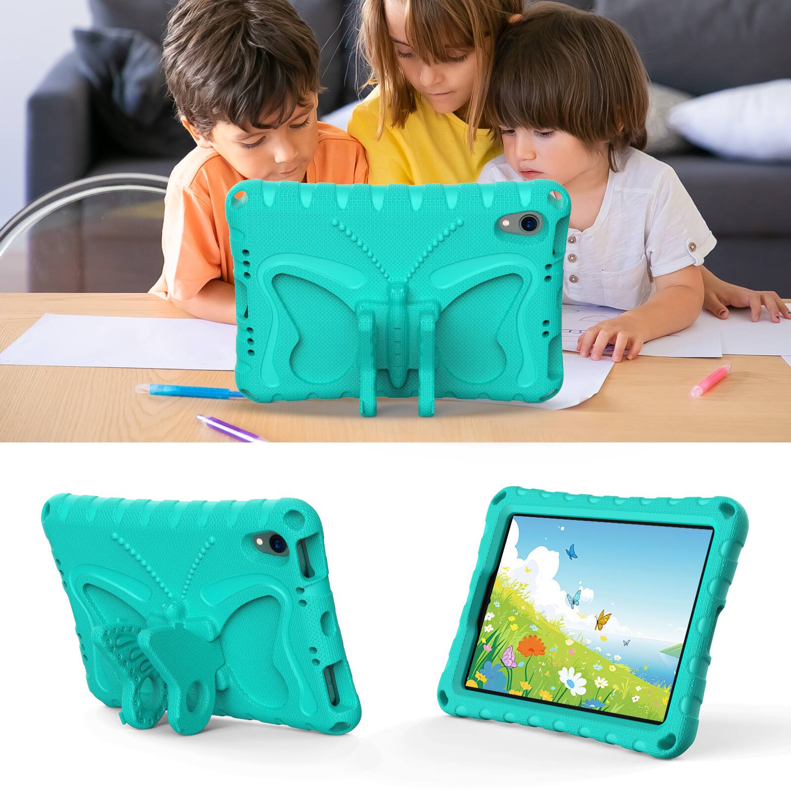 Alt View 2. Dteck - Kids Case for Apple iPad mini (A17 Pro) 2024 and 8.3-inch iPad mini 6th Gen 2021,Shockproof EVA Stand Cover with Strap - Mint.