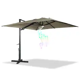 Mondawe - 10x10ft Patio Cantilever Umbrella Square Large Offset Umbrella with Bluetooth Speaker - Tan