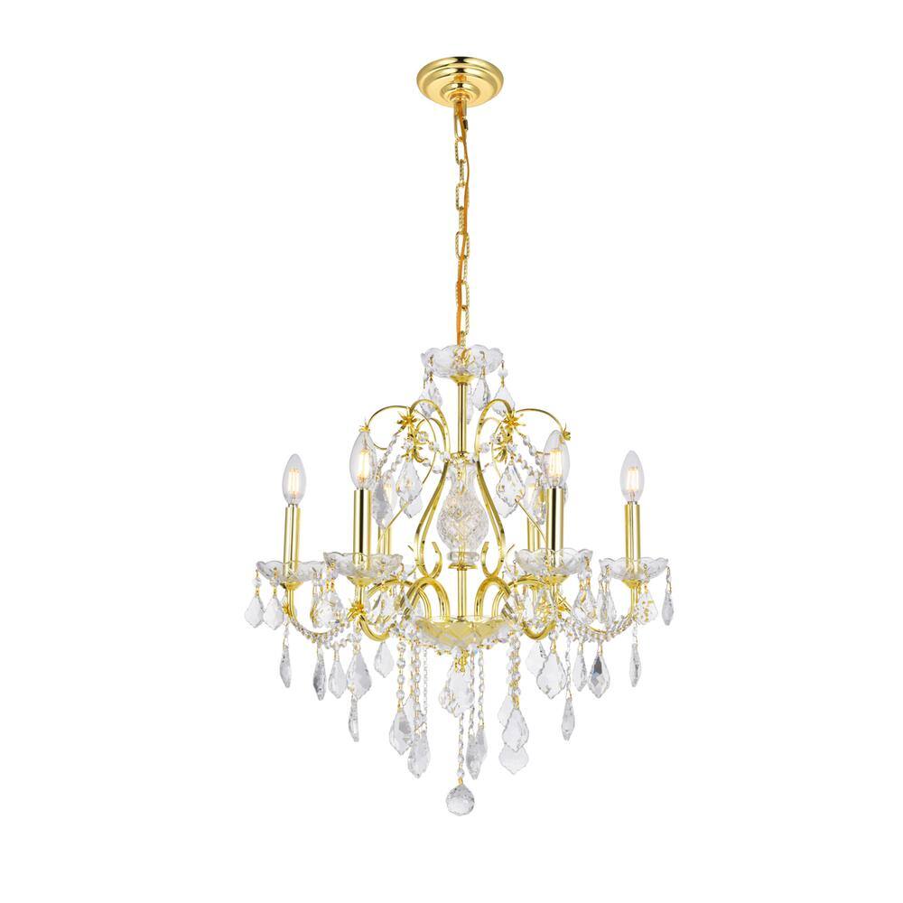 Angle. Elegant Lighting - St. Francis 6 light Gold Chandelier Clear Royal Cut Crystal - Gold.
