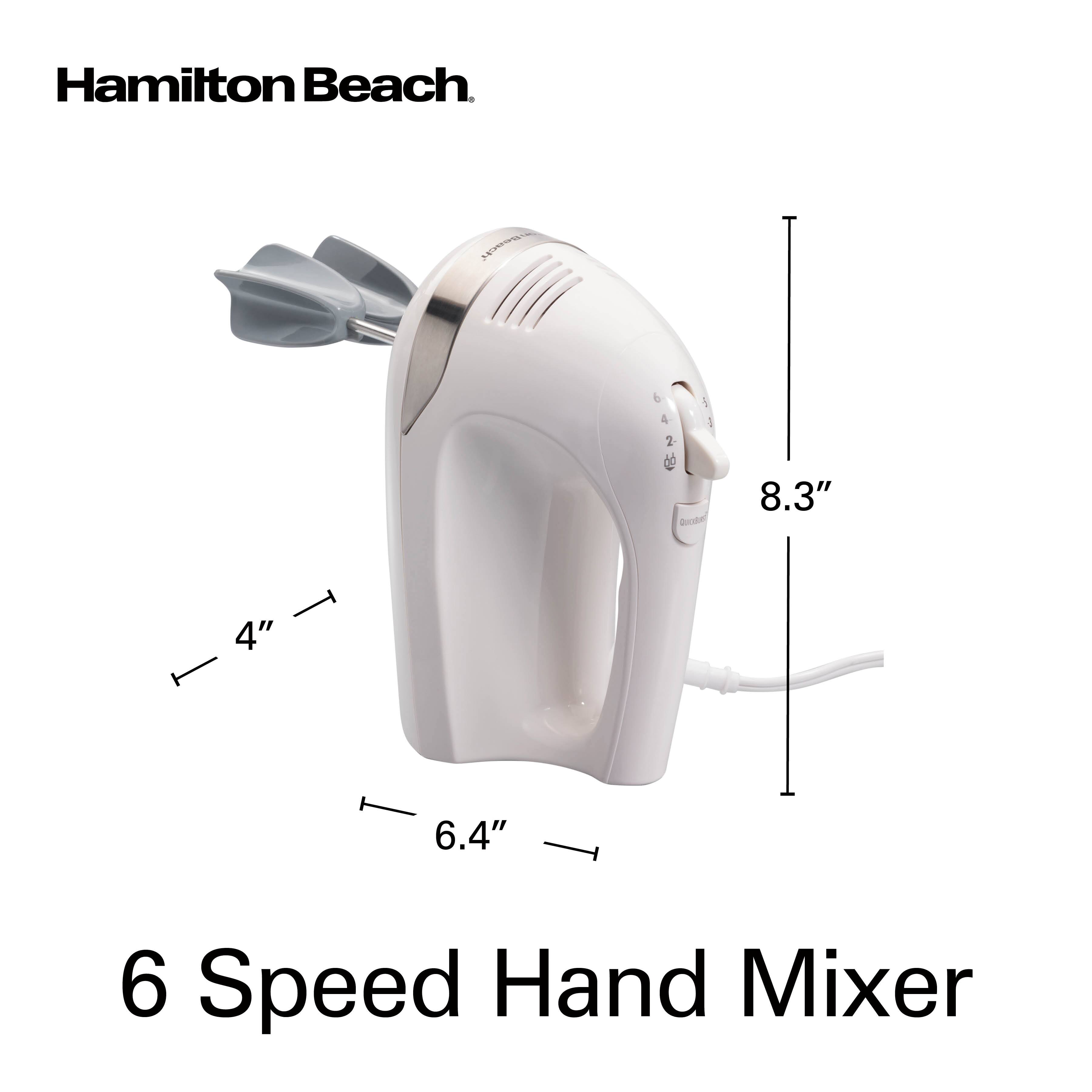 Hamilton Beach  
6 Speed Hand Mixer  
8.3"  
4"  
6.4"
