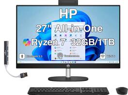 HP - Upgraded - 27 All-in-One 27 FHD (AMD Ryzen 7 7730U, 32GB DDR4, 1TB PCIe SSD, AMD Radeon, Win 11 Pro) w/USB Hub - Jet Black