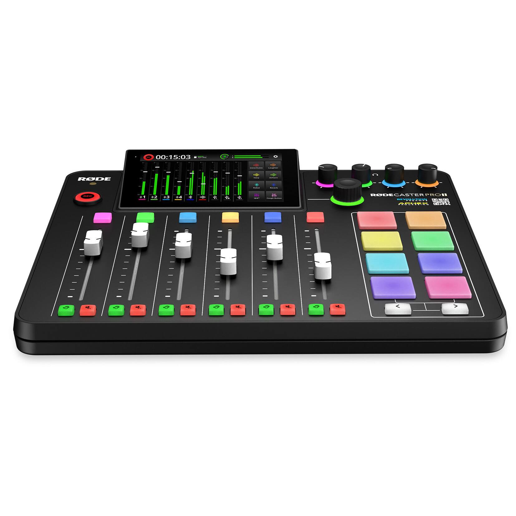 - 00:15:03
- KODE 5
- RODECASTER PRO
- MASTER FADER
- AUX 1
- AUX 2
- AUX 3
- AUX 4
- RRUER
- Sn