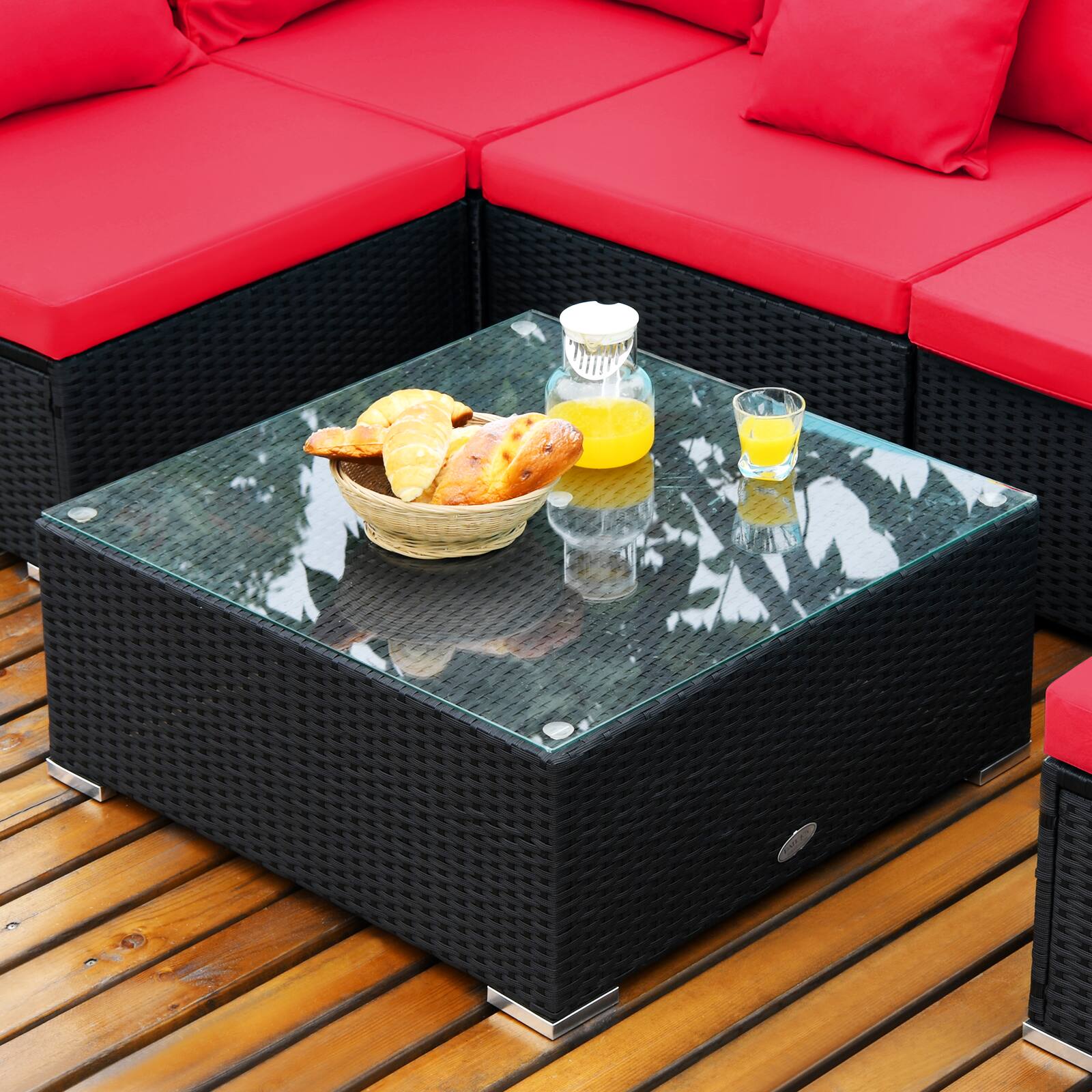 Alt View 5. Costway - Costway 7PCS Patio Wicker Sofa Set Sectional Conversation Furniture Set Garden - Red.
