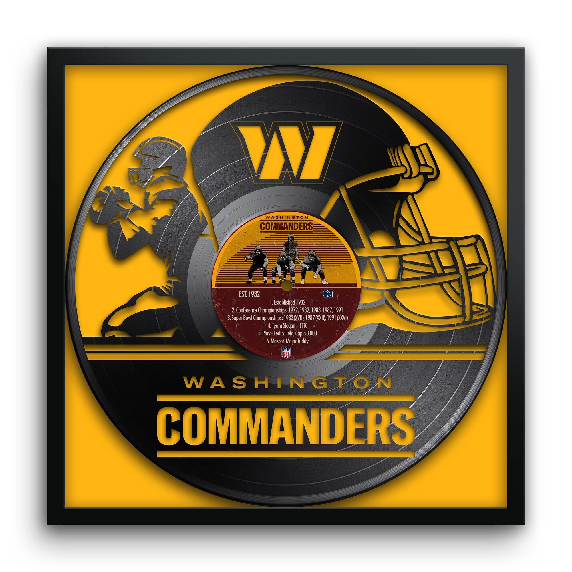 Sporticulture - Washington Commanders Framed 13" x 13" Vinyl Record Art Print - Yellow