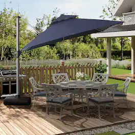 Mondawe - 10ft. Square Aluminum 360°Cantilever Patio Umbrella with Base - Navy Blue