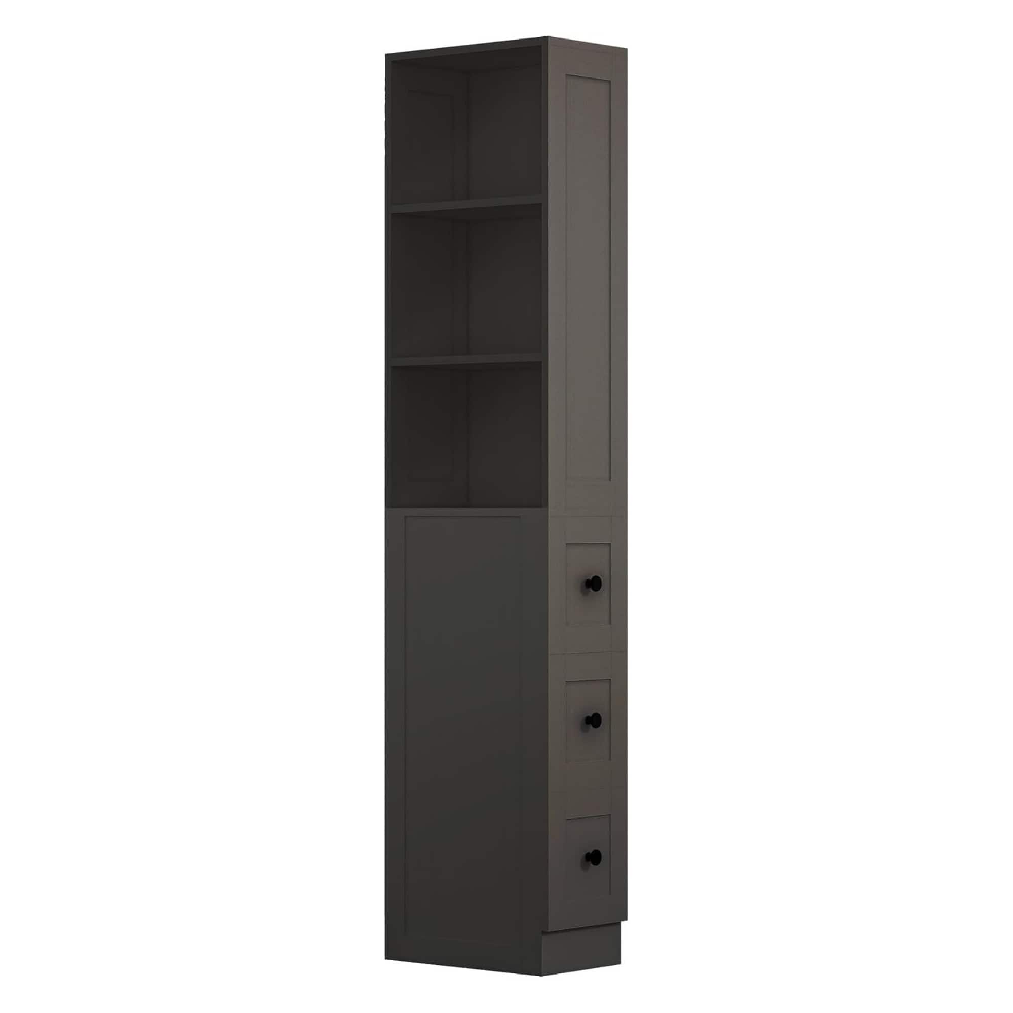 Yardgrace - Tall Narrow Anti-Tipping Storage Cabinet 2 Adjustable Shelves 3-Level Drawers Small Space Home Bathroom Kitchen Laundry - Black
