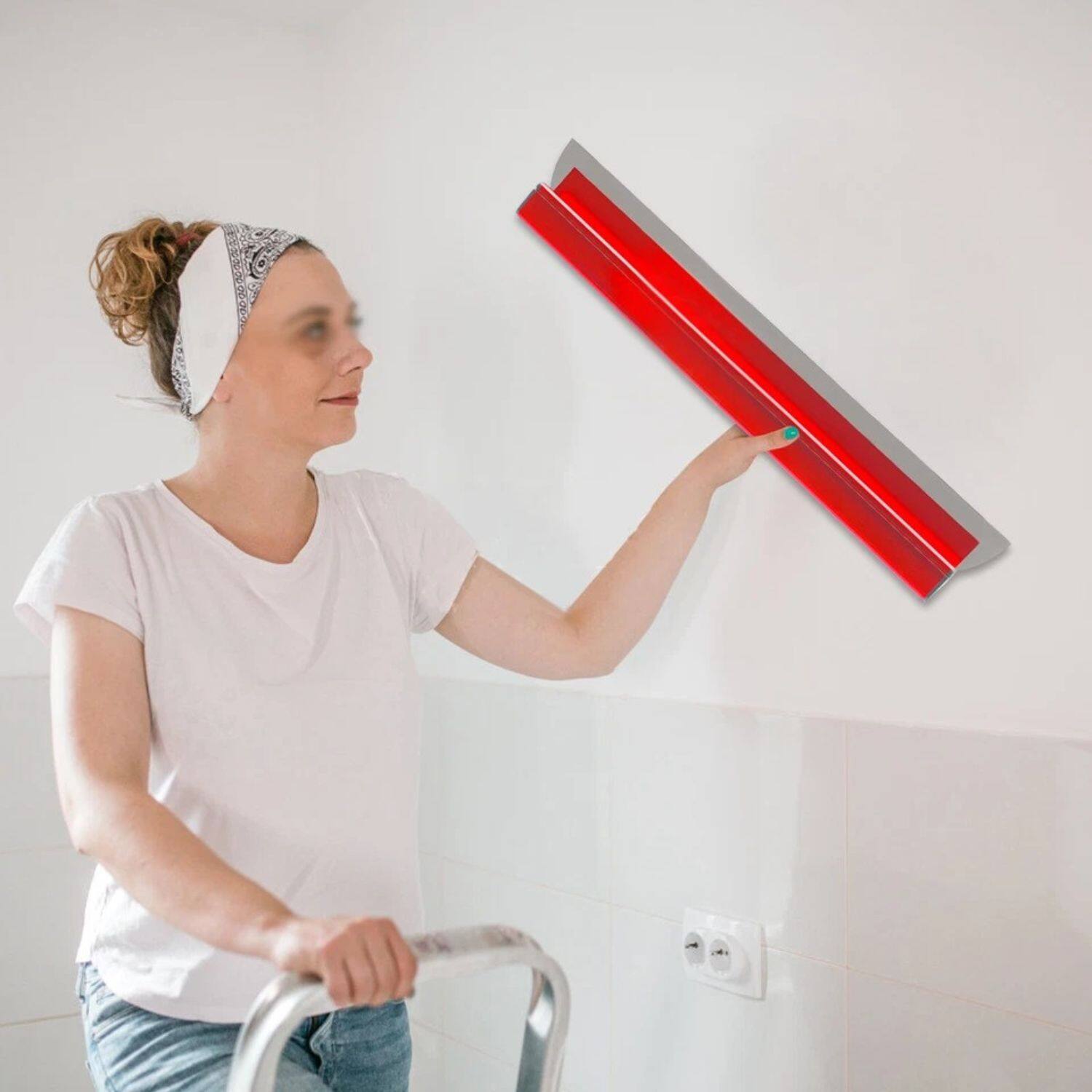 Left. Stock Preferred - 32" Drywall Skimming Blade - Silver/Red.