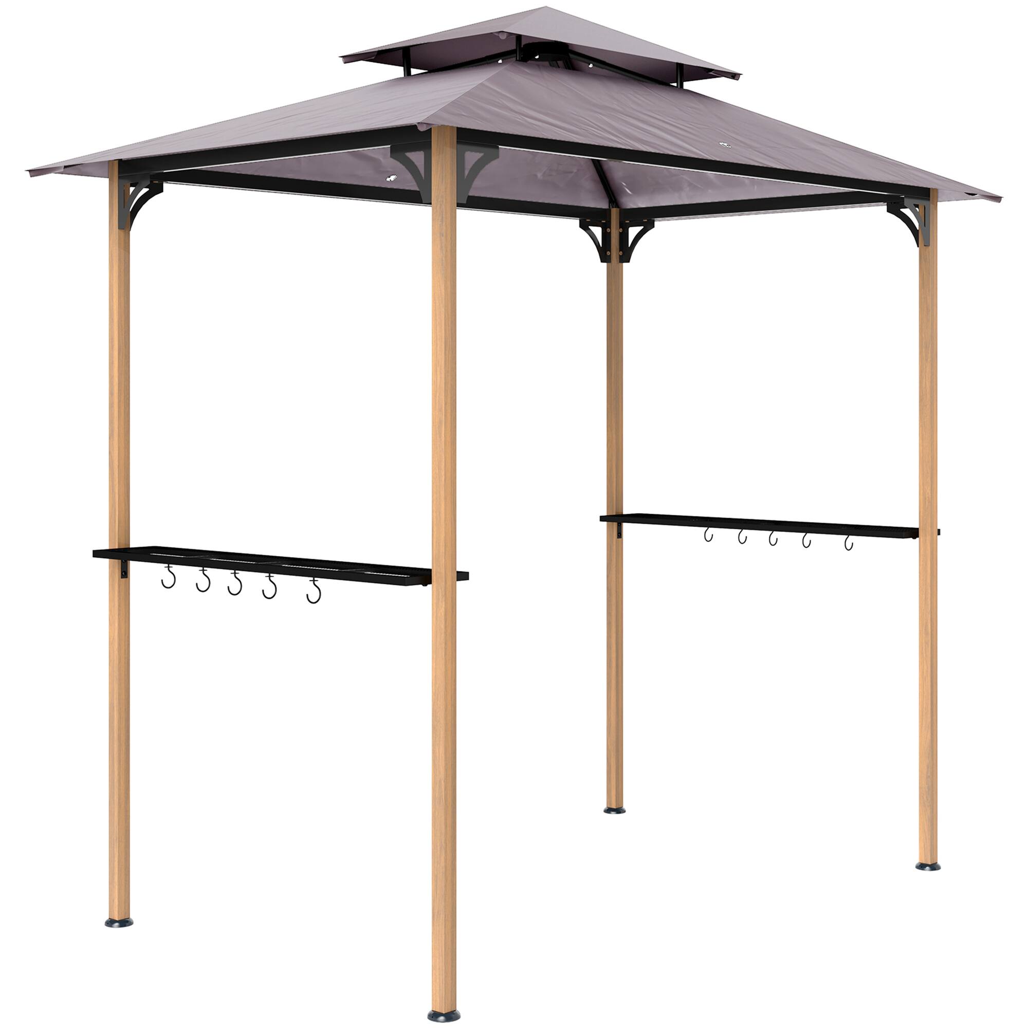 Outsunny - 8' x 5' Grill Gazebo, Double Tiered Outdoor BBQ Gazebo with 2 Side Shelves and 10 Hooks, UV & Water Resistant - Natural Wood price history on PriceWatchPro