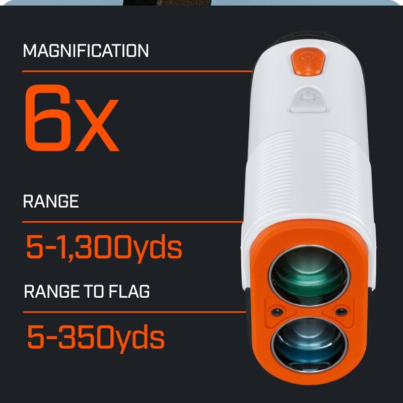 MAGNIFICATION 6x  
RANGE 5-1,300yds  
RANGE TO FLAG 5-350yds