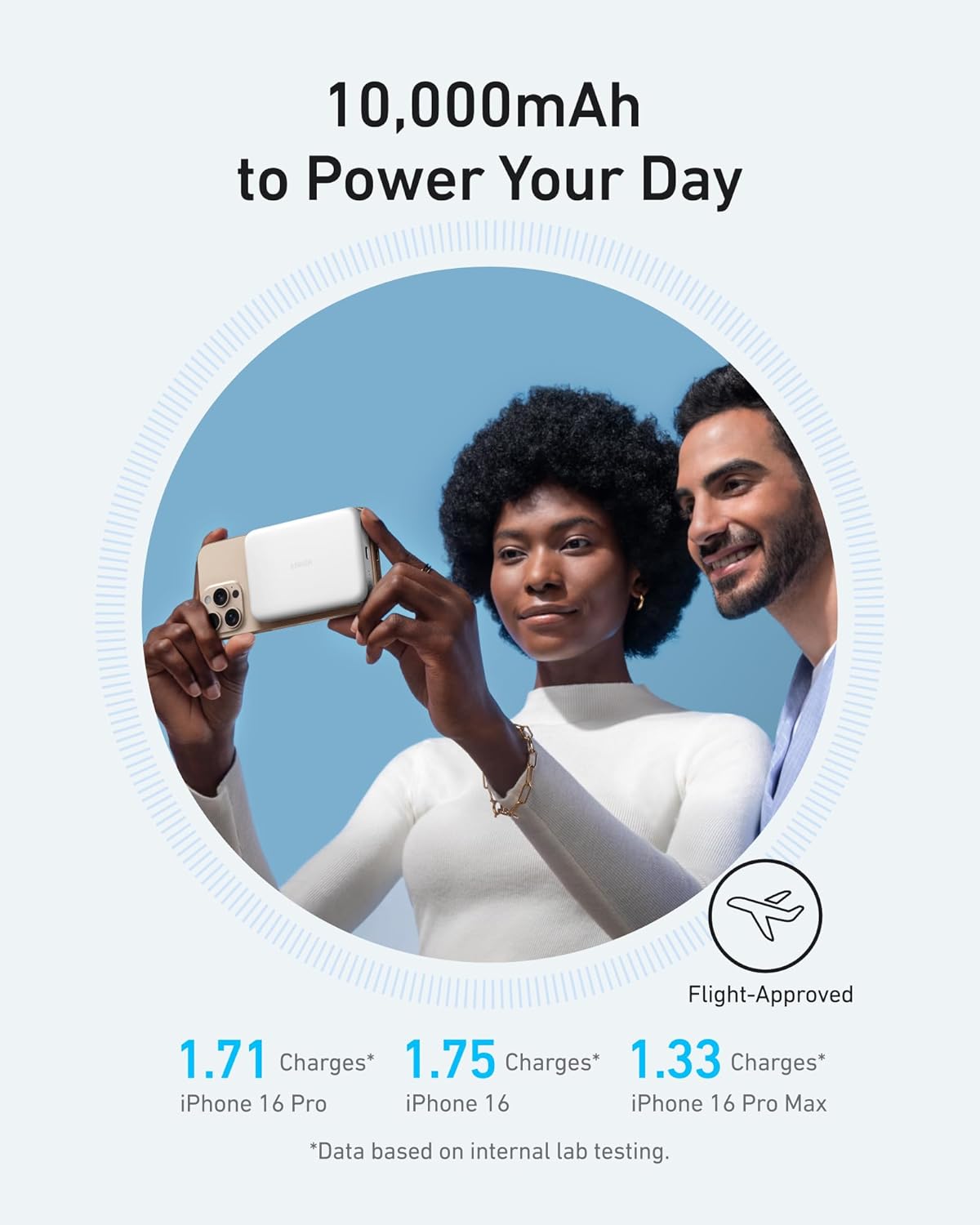 10,000mAh to Power Your Day

Flight-Approved

1.71 Charges* iPhone 16 Pro
1.75 Charges* iPhone 16
1.33 Charges* iPhone 16 Pro Max

*Data based on internal lab testing.