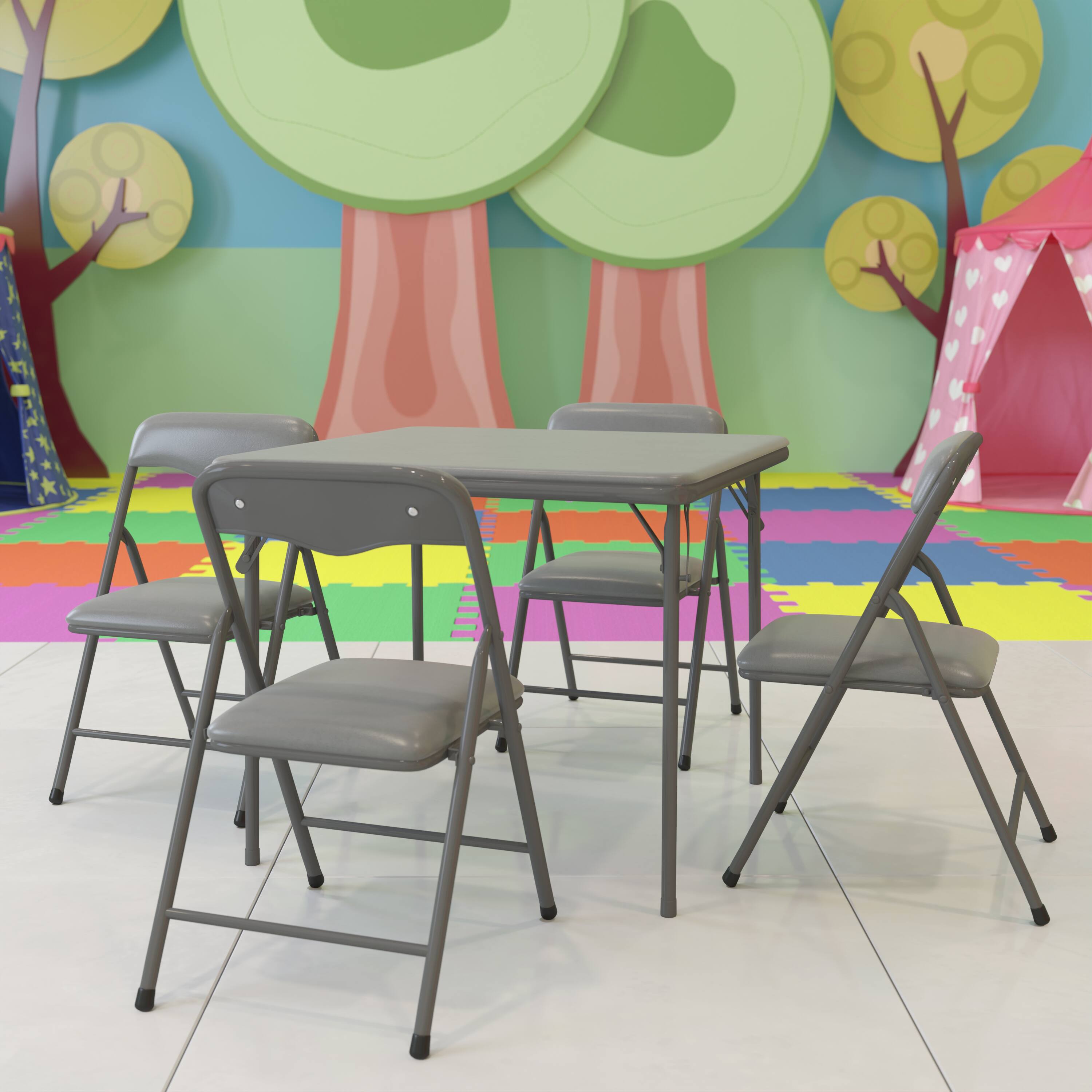 Alt View 4. Emma + Oliver - Kids 5 Piece Folding Table and Chair Set - Kids Activity Table Set - Gray.