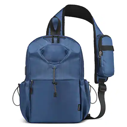 Front. Unique Bargains - Sling Bag Crossbody Backpack for Men Women with Waterproof USB & USB-C Port Bottle Holder Daypack for Travel & Commute - Blue.