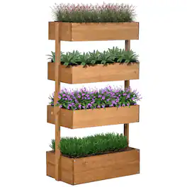 Outsunny - Vertical 4 Tier Raised Garden Bed, Wooden Planter Box, Self-Draining with Bed Liner for Indoor Outdoor Flowers - Orange