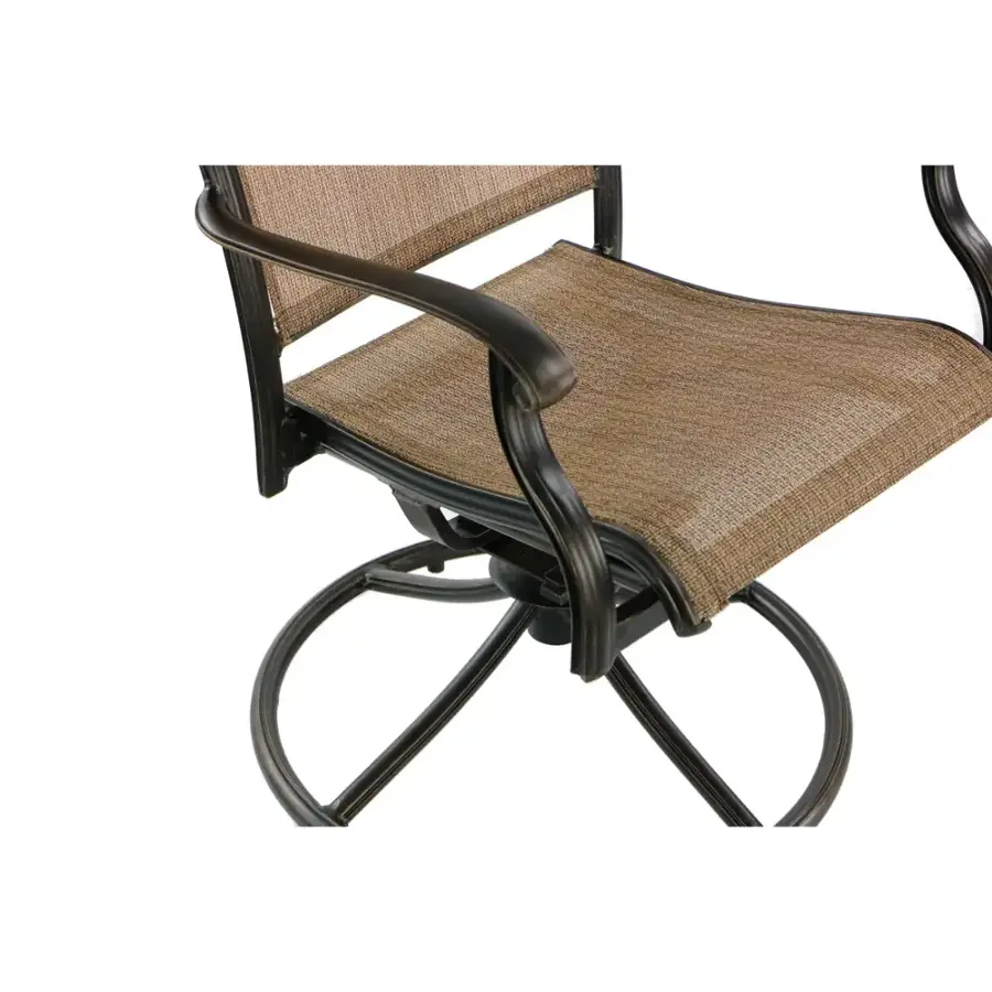 Alt View 17. Hanover - Fontana 9-Piece Outdoor Dining Set with 8 Sling Swivel Rockers and a 42-In. x 84-In. Cast-Top Table - Tan/Bronze.