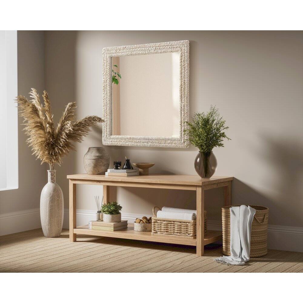 Alt View 2. Elegant Decor - Rectangle Cornhusk Mirror 36x36 in Linen White - Linen White.