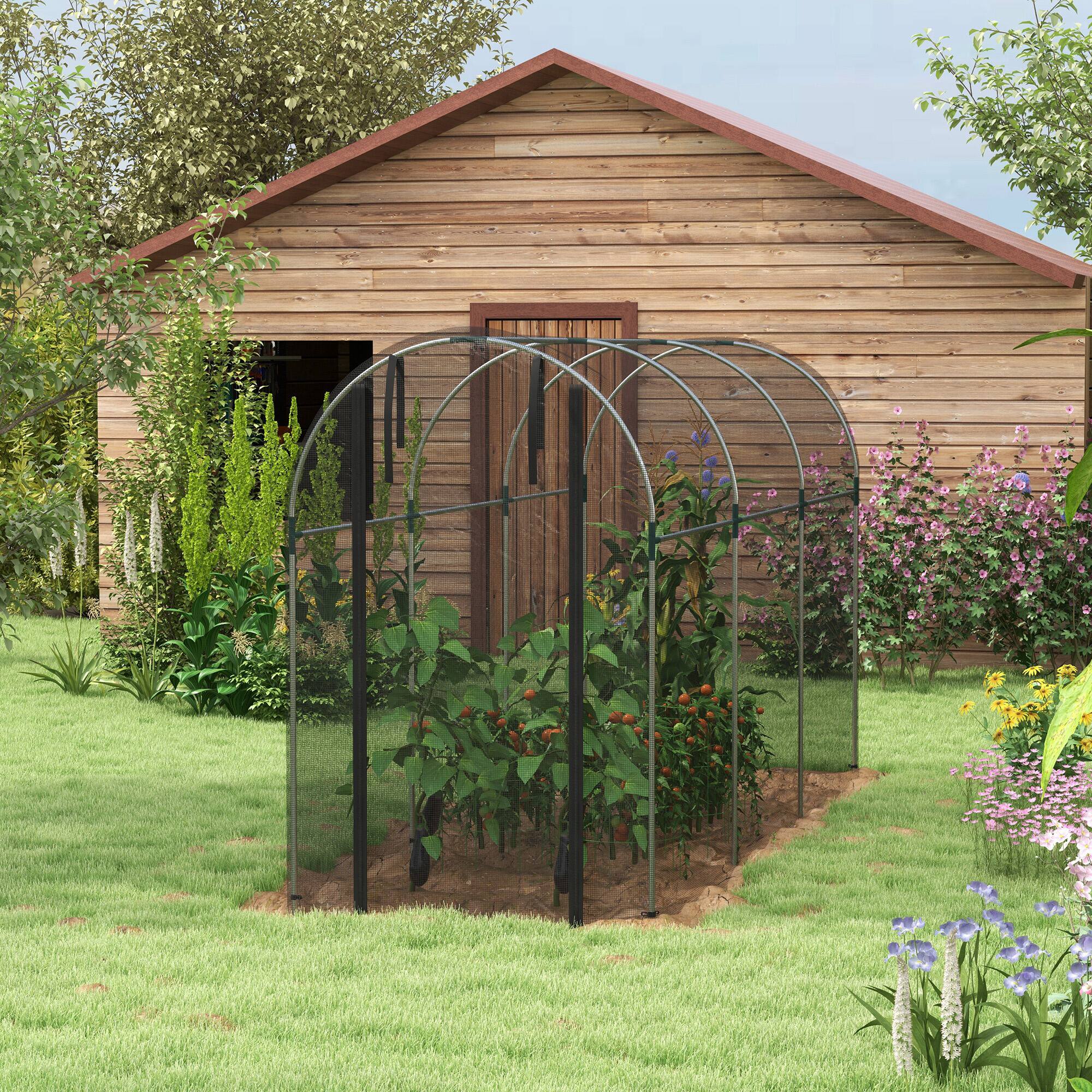 Alt View 7. Outsunny - 4' x 12' Crop Cage, Plant Protection Tent with Zippered Door and Galvanized Steel Frame - Black.