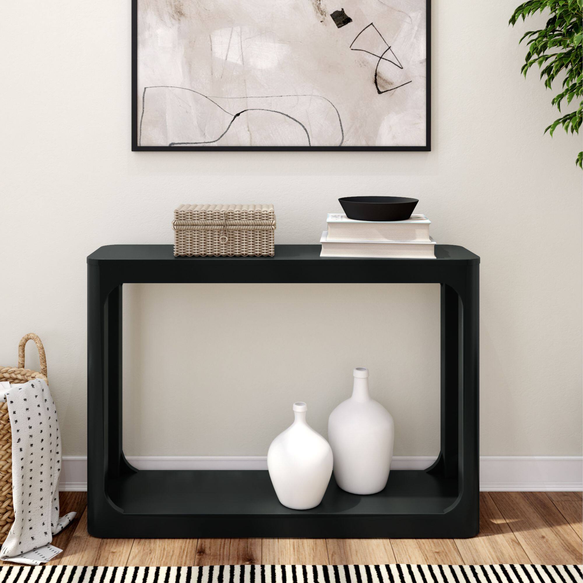 Alt View 1. Plank+Beam - Forma Console Table with Bottom Shelf (46in / 170mm), Black - Black.