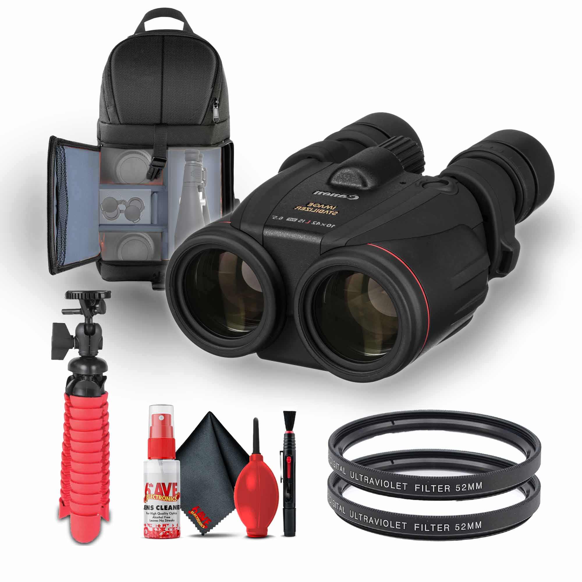 Canon - 10x42 L IS WP Image Stabilized Binoculars (0155B002) + 2 x UV Filter + Backpack + More (International Model)