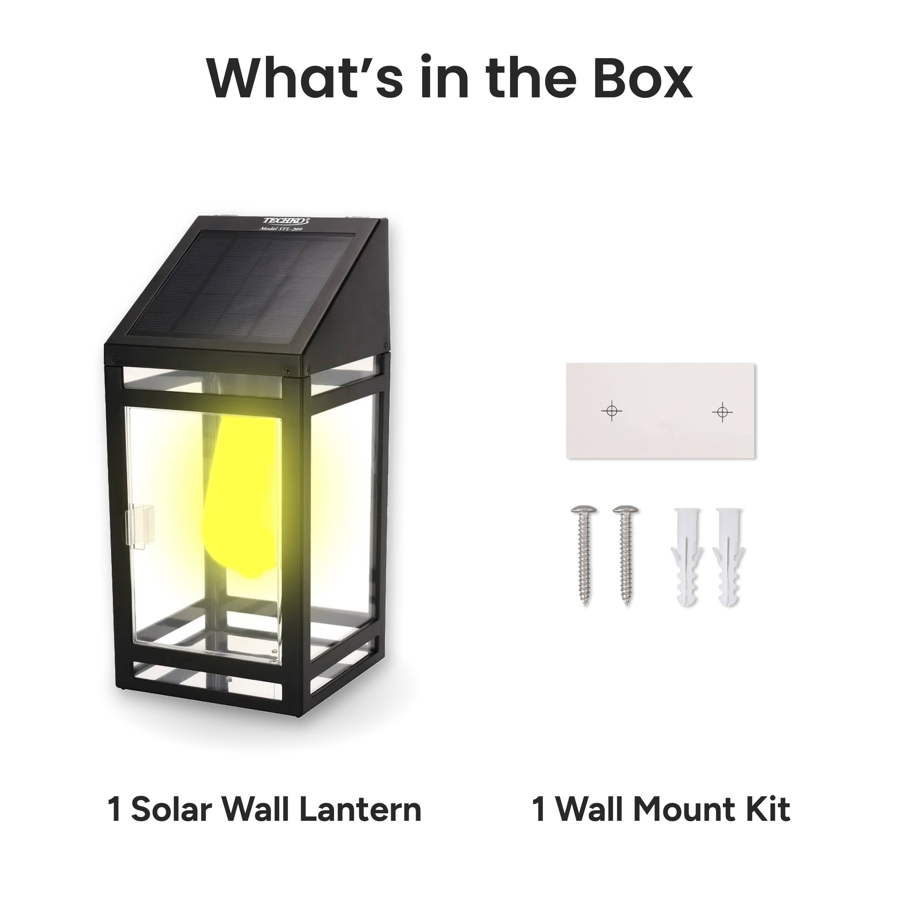 What's in the Box
1 Solar Wall Lantern
1 Wall Mount Kit
