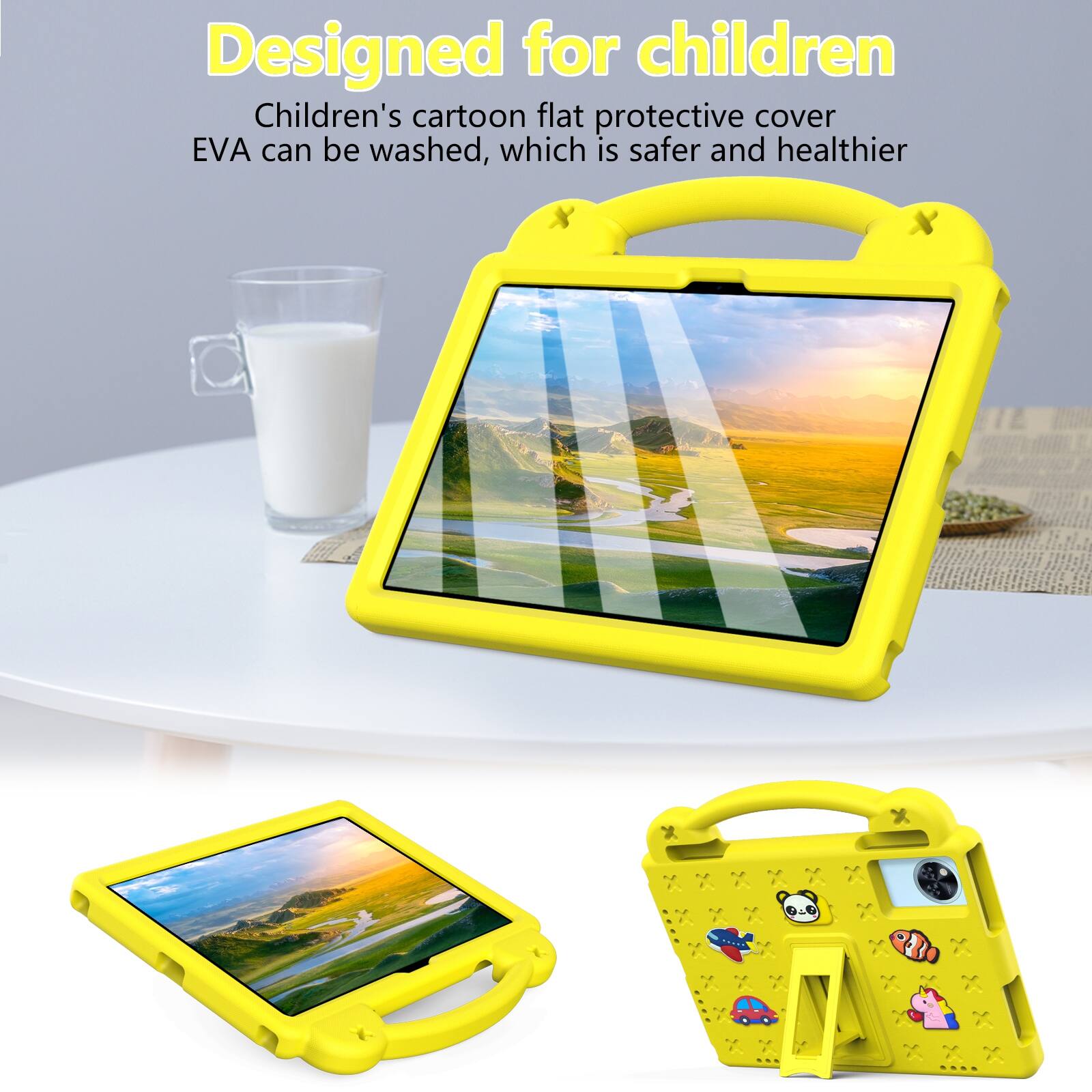 Designed for children  
Children's cartoon flat protective cover EVA can be washed, which is safer and healthier