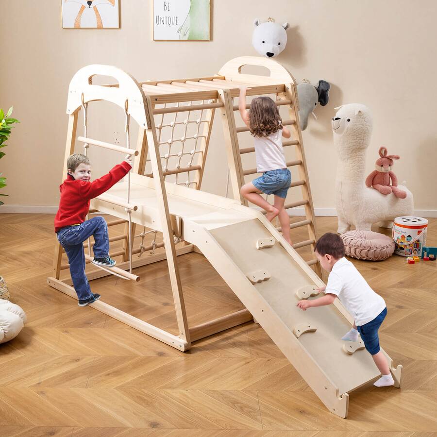 Costway 8 in 1 Jungle Gym with Slide, Monkey Bar, Swing, Rope Ladder ...