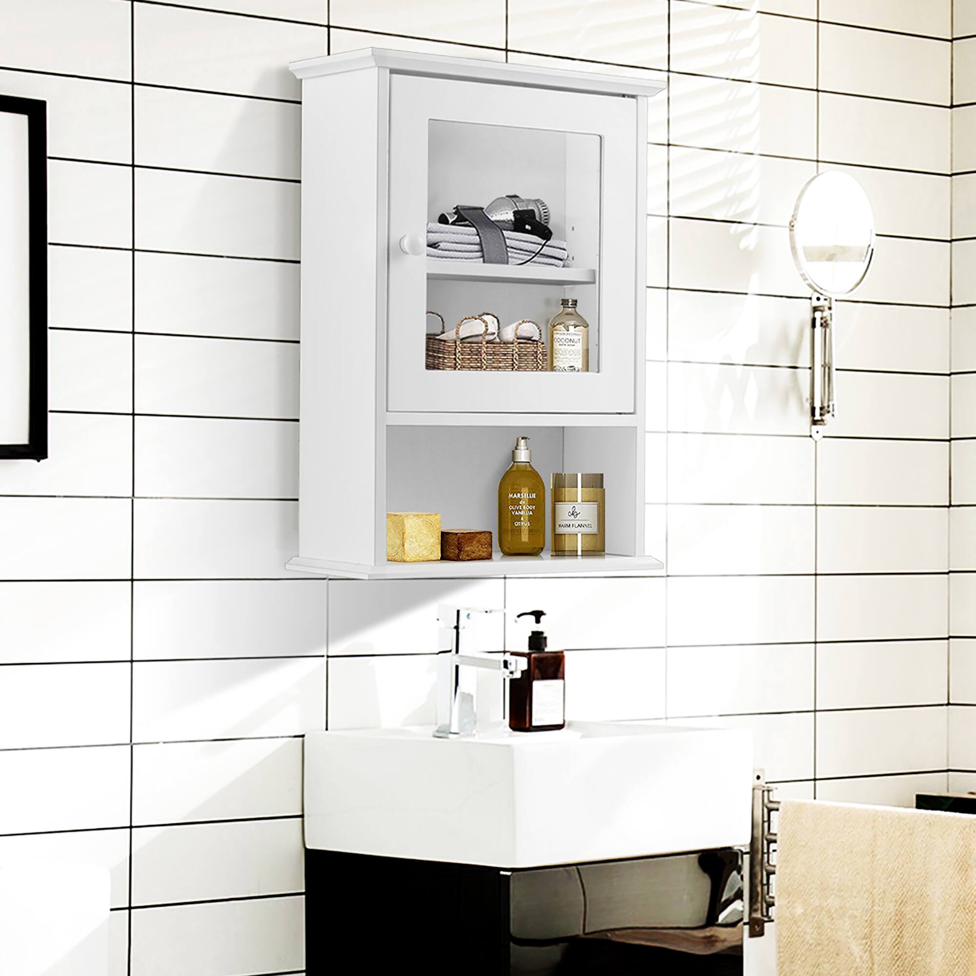 Alt View 1. Costway - Costway Wall Mounted Bathroom Cabinet Storage Organize Hanging Medicine Adjustable Shelf - White.