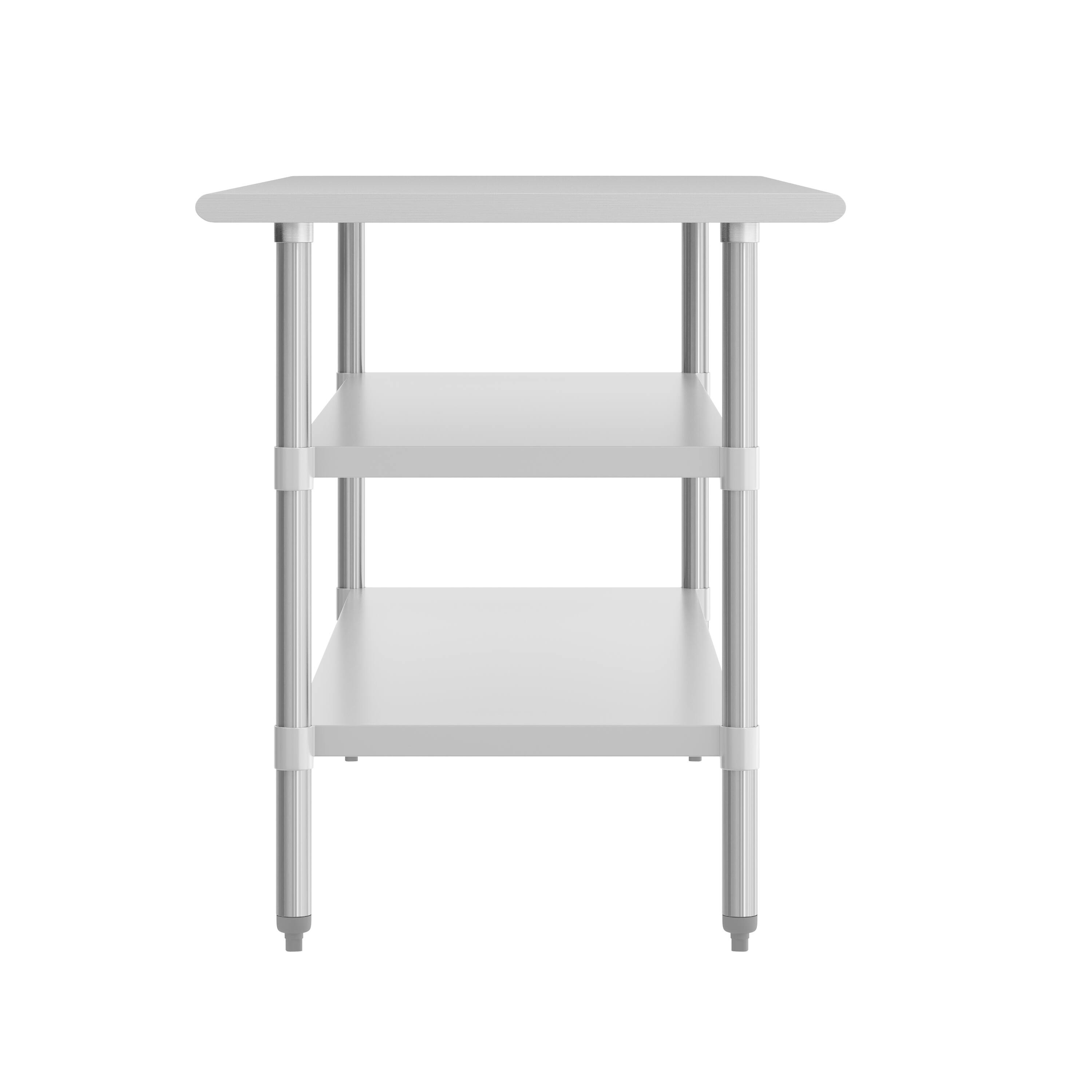 Left. Flash Furniture - Ravenel Stainless Steel 18 Gauge Work Table with 2 Undershelves - 72"W x 30"D x 34.5"H, NSF - Gray.