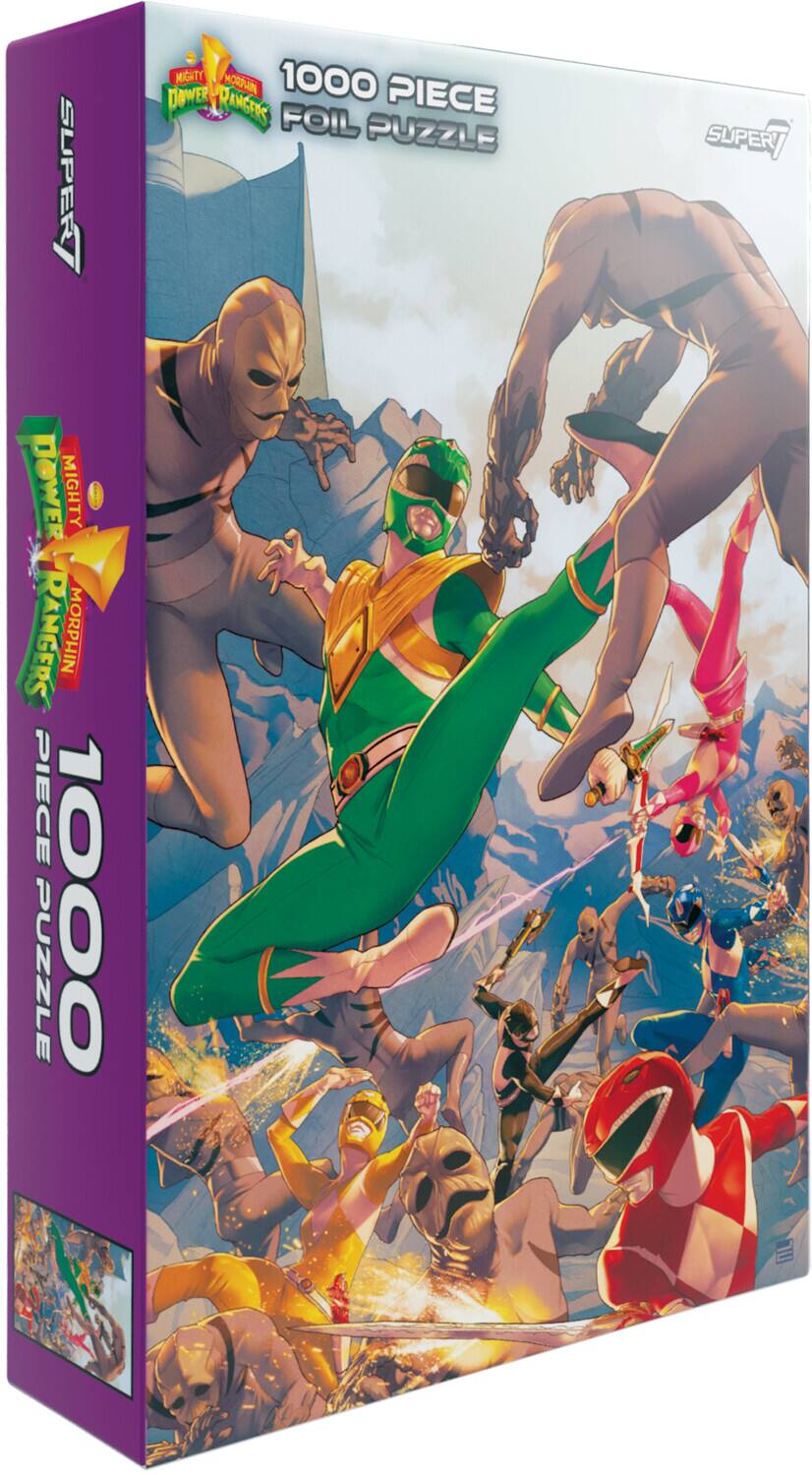 The corrected text is: "Super Mighty Morphin Power Rangers 1000 Piece Foil Puzzle."