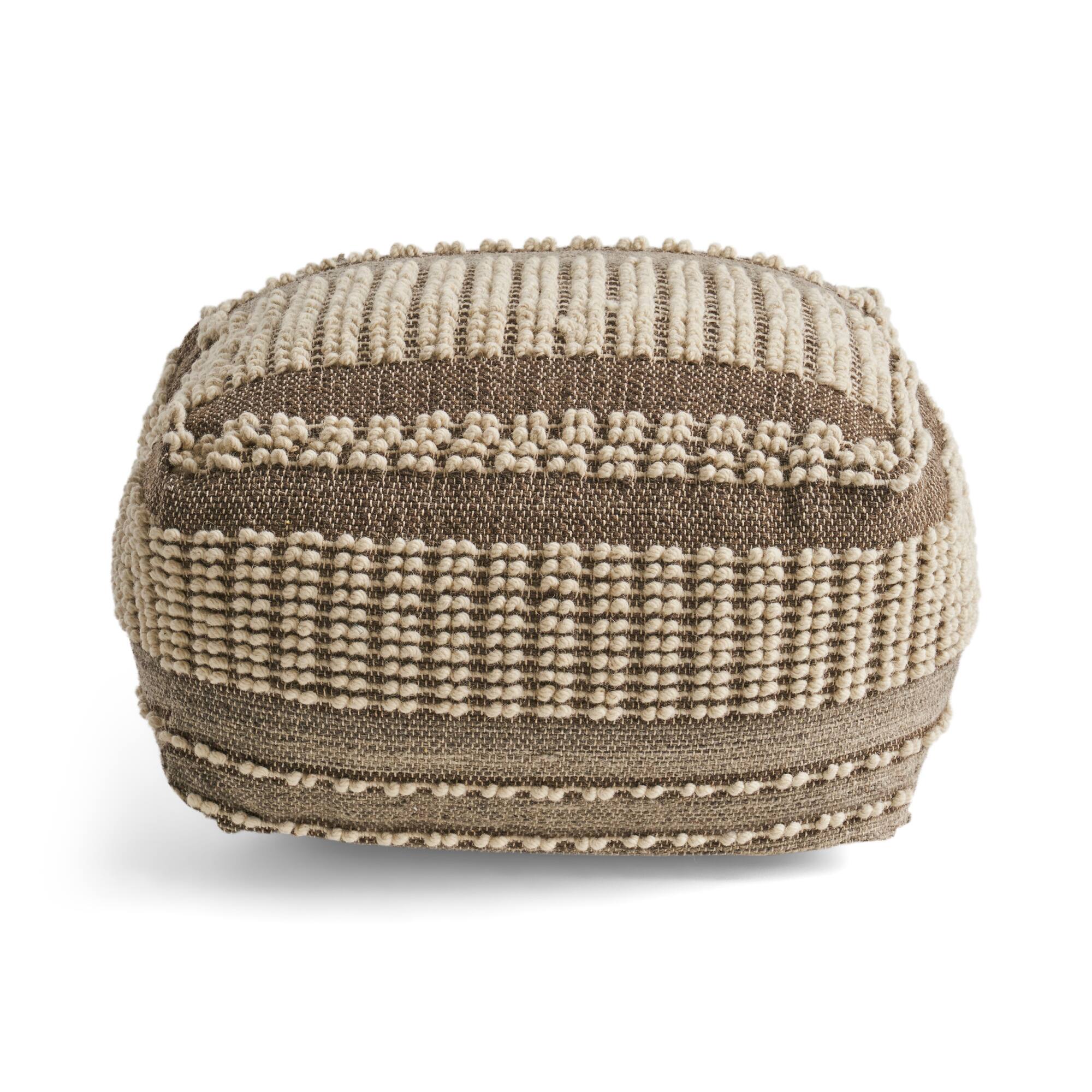 Alt View 2. GOODSILO - Handcrafted Rustic Large Wool and Cotton Pouf Ottoman Footstool for Cozy Home Decor - Brown+Beige.