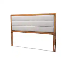 Baxton Studio - Dexter Modern and Contemporary Fabric Upholstered and Finished Wood King Size Headboard - Light Grey/Walnut Brown