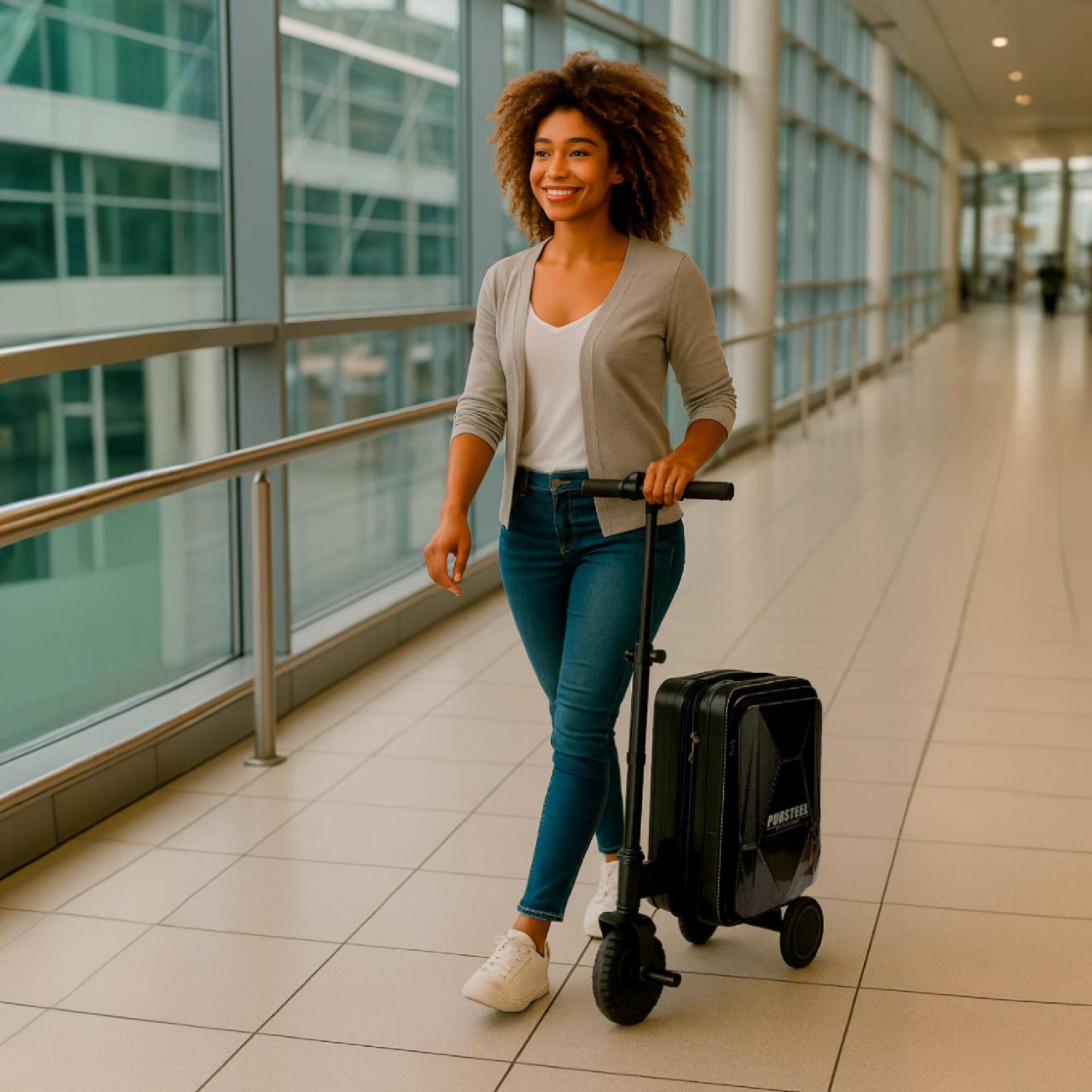 Left. Pursonic - Pursonic Smart Rideable Motorized Suitcase Electric Luggage Scooter For Travel - Black.