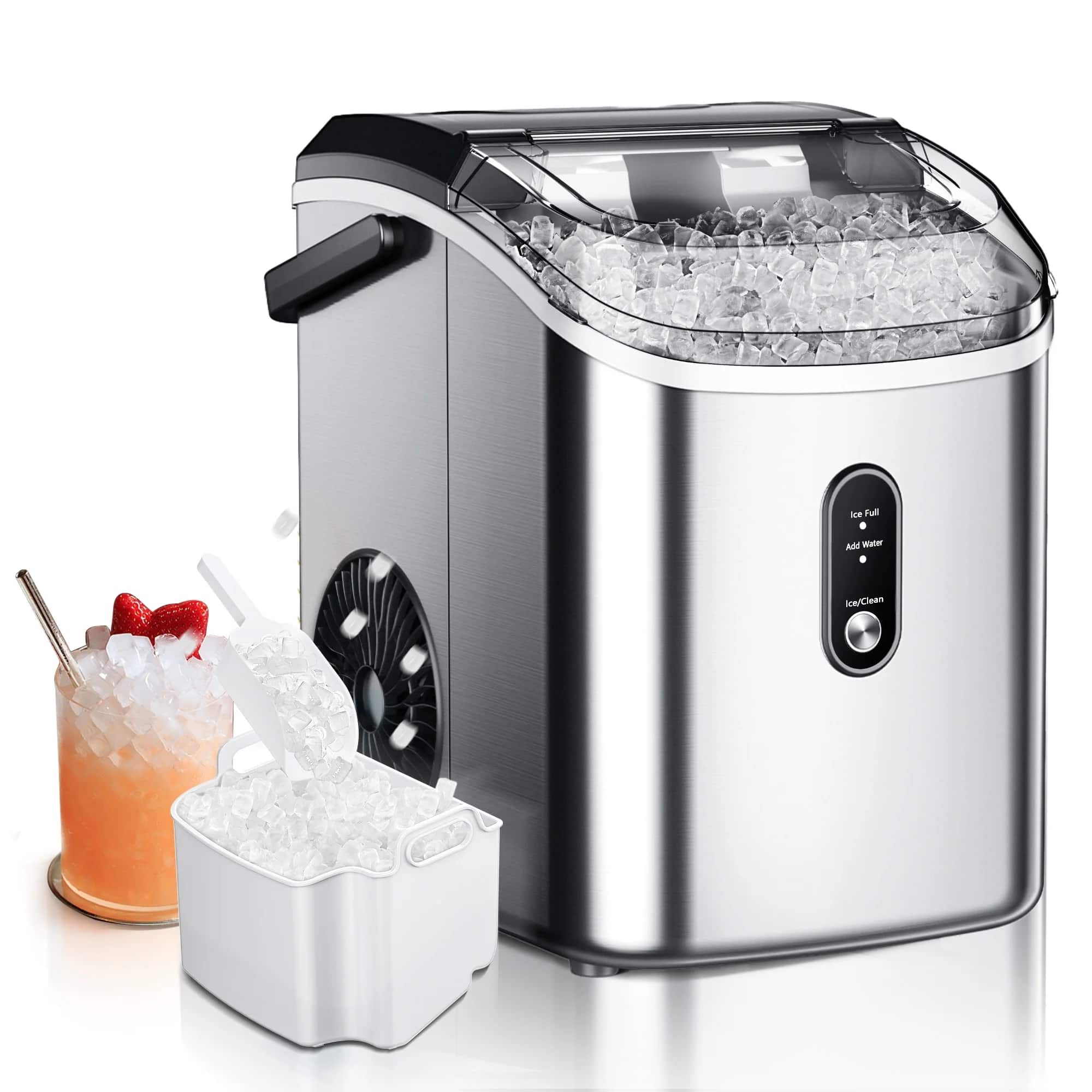 SIMZLIFE - 34lbs/24H Countertop Nugget Ice Maker - Portable Machine with Auto-Cleaning Function - Silver