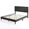 Front. Costway - Queen Size Bed Frame with High Headboard & Wooden Slats No Box Spring Needed - Gray.
