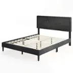 Front. Costway - Queen Size Bed Frame with High Headboard & Wooden Slats No Box Spring Needed - Gray.