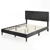 Costway - Queen Size Bed Frame with High Headboard & Wooden Slats No Box Spring Needed - Gray - Front_Zoom