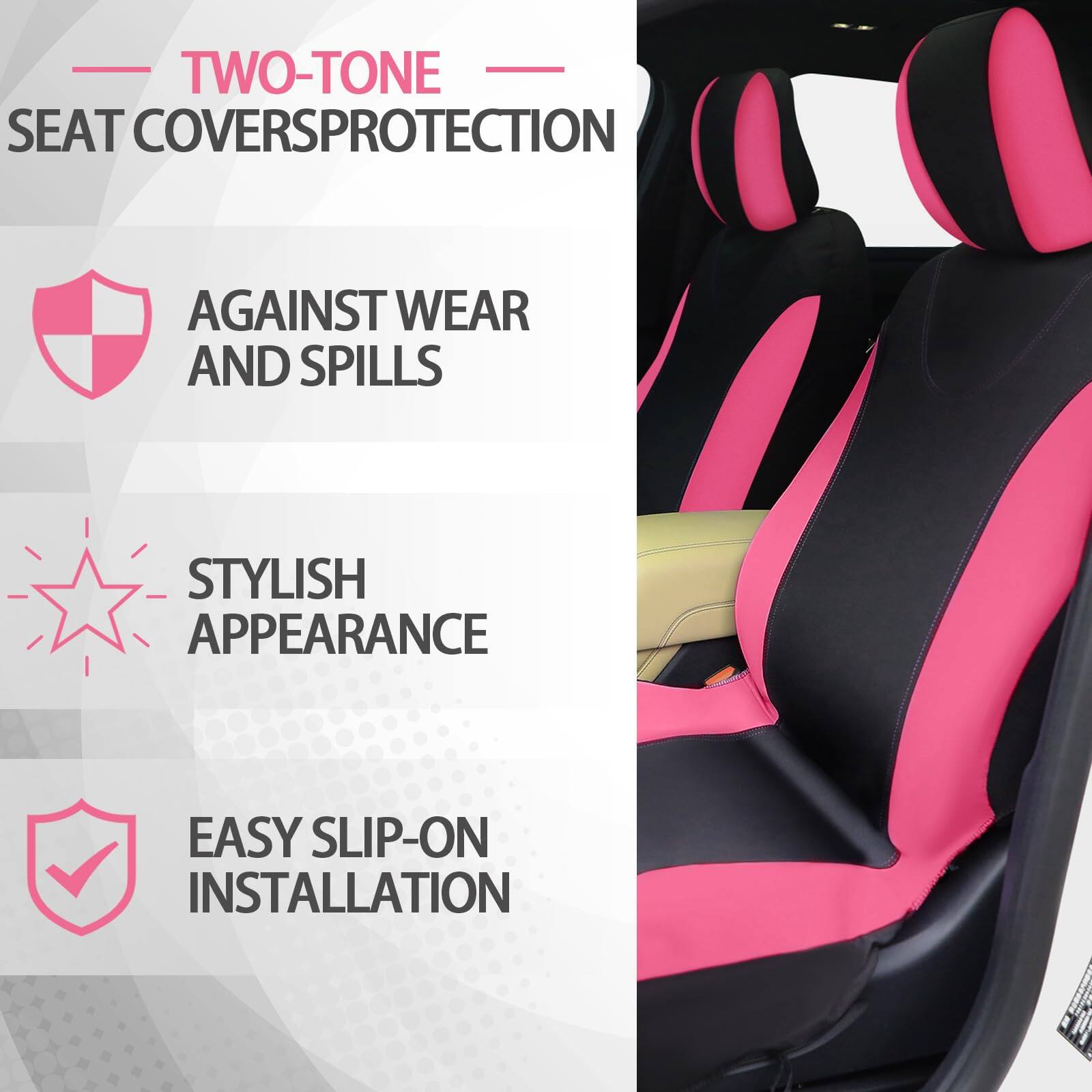- TWO-TONE SEAT COVERS
- PROTECTION AGAINST WEAR AND SPILLS
- STYLISH APPEARANCE
- EASY SLIP-ON INSTALLATION