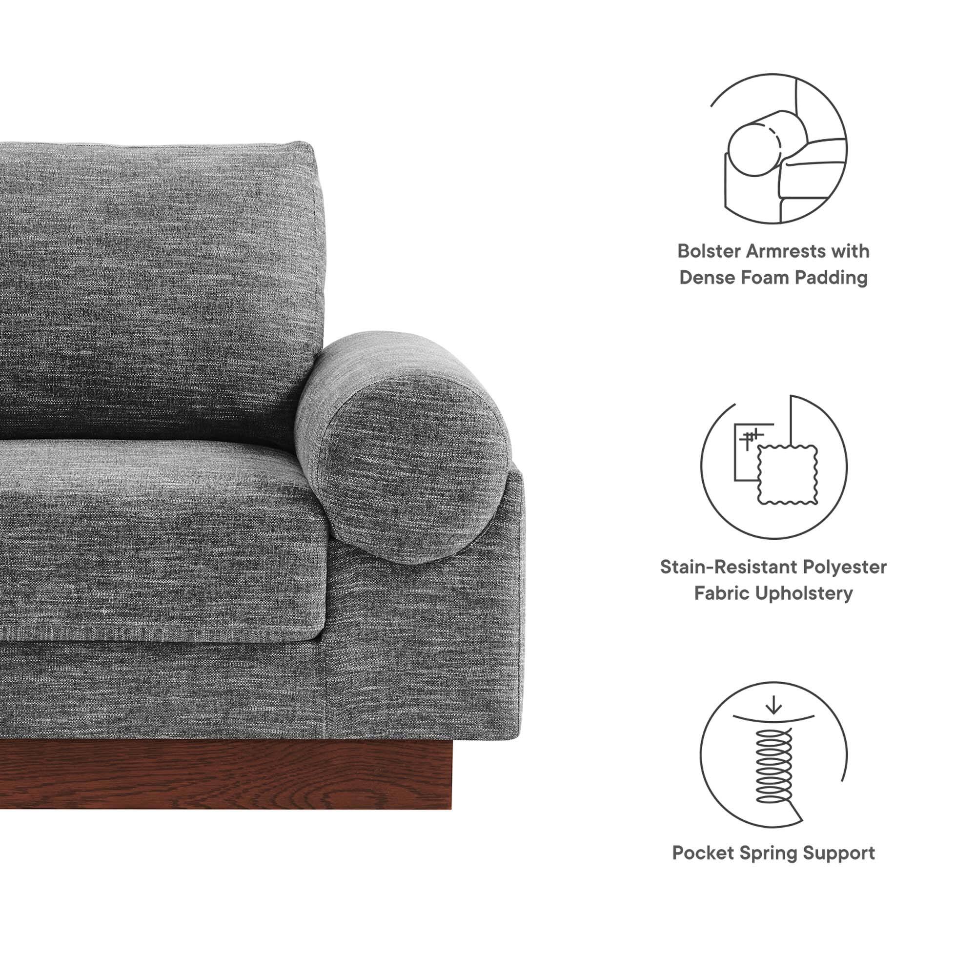 - Bolster Armrests with Dense Foam Padding
- Stain-Resistant Polyester Fabric Upholstery
- Pocket Spring Support