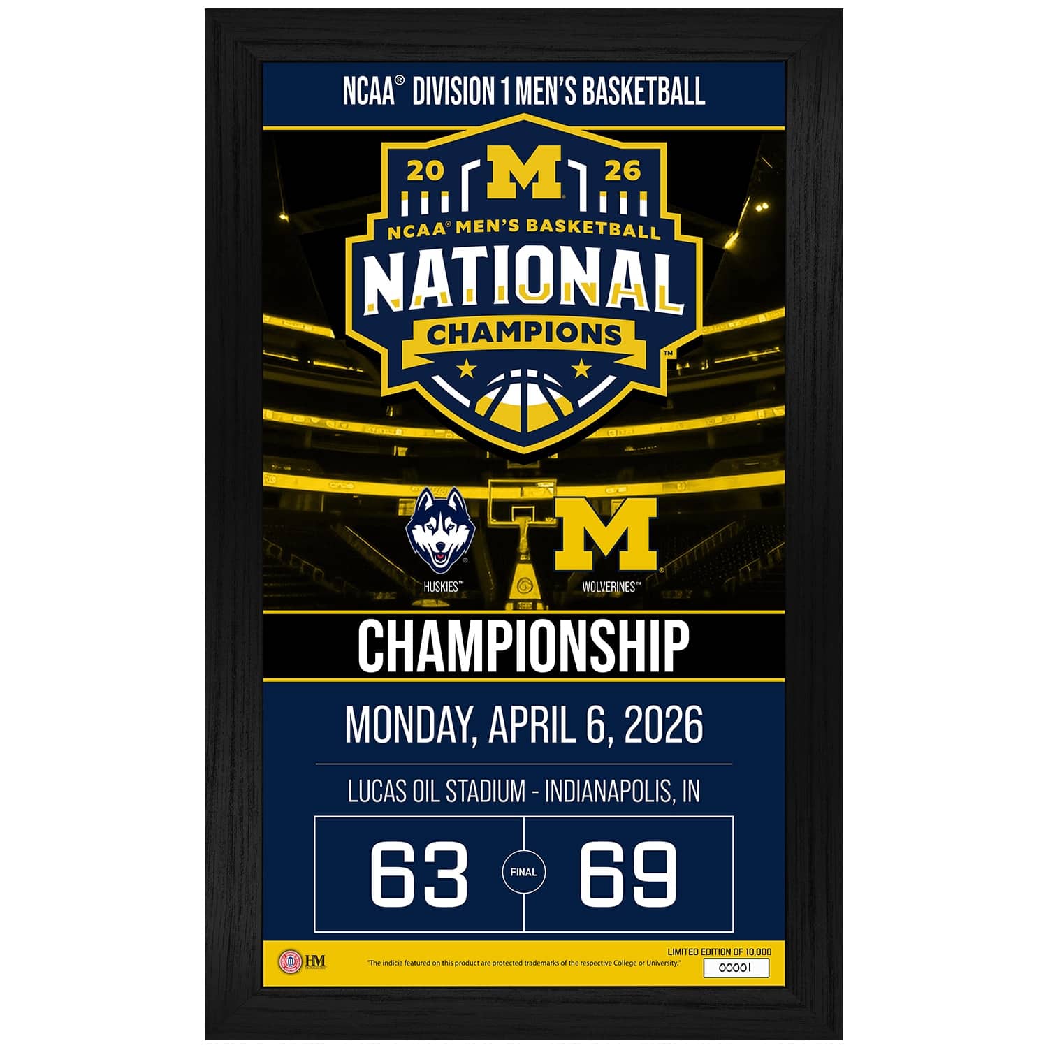 "Highland Mint - Michigan Wolverines 2026 NCAA Men's Basketball National Champions 15"" x 24"" Game Day Framed Photo - Multicolor" price history on PriceWatchPro